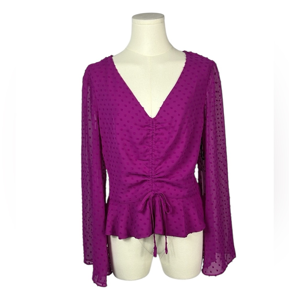 NWT 1. State Ruched Front Clipped Dot Top with Cinch Detailing.